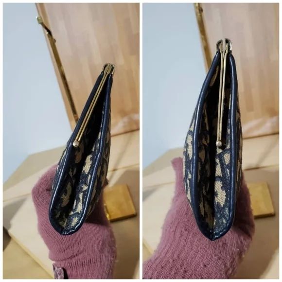 Authentic CHRISTIAN DIOR Vintage Blue Logo Tapestry Canvas Clutch Purse - Picture 4 of 10